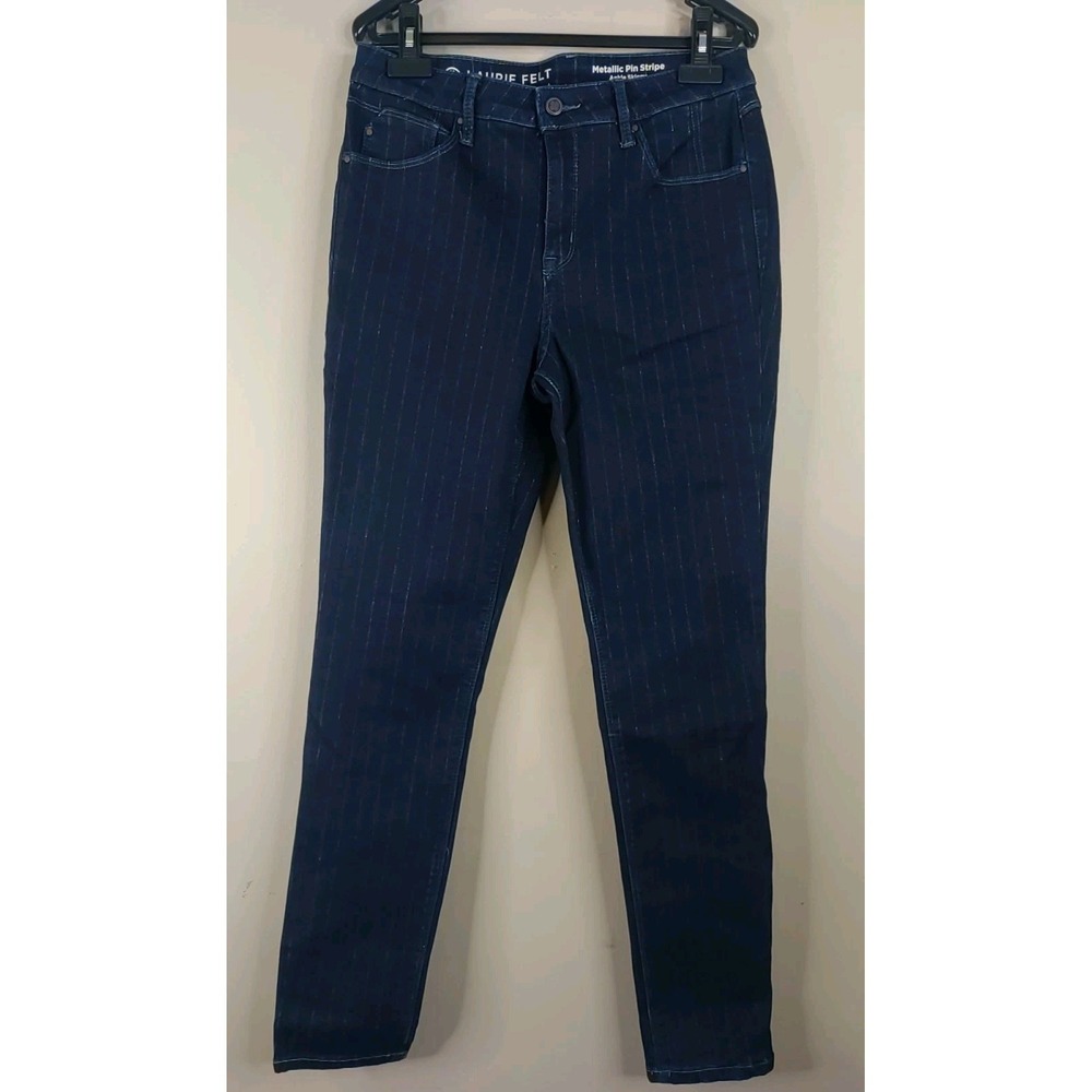 Laurie Felt Mettalic Pin Stripe Ankle Skinny Denim Jeans‎ Size 12T(32x30)